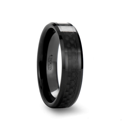 Black Carbon Fiber Inlaid Black Ceramic Couple's Matching Wedding Band Set