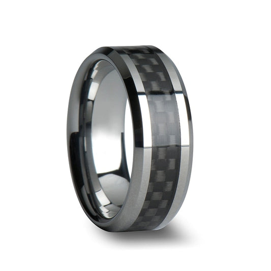 Black Carbon Fiber Inlaid Tungsten Couple's Matching Wedding Band Set