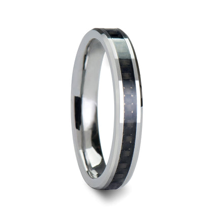 Black Carbon Fiber Inlaid Tungsten Carbide Couple's Matching Wedding Band Set