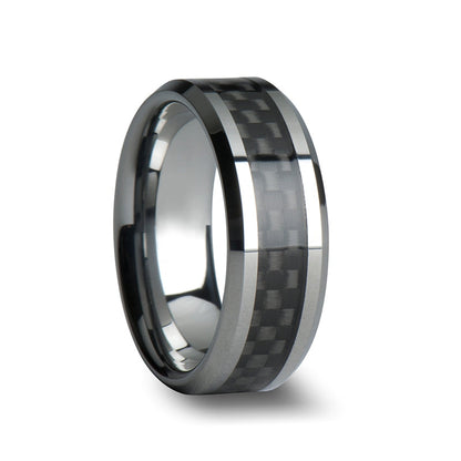 Black Carbon Fiber Inlaid Tungsten Carbide Couple's Matching Wedding Band Set