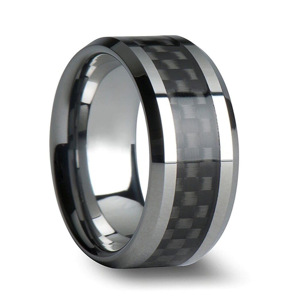 Black Carbon Fiber Inlay Tungsten Men's Wedding Band