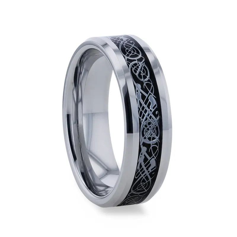 Black Celtic Dragon Inlay Tungsten Carbide Men's Wedding Band