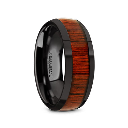 Black Ceramic Men's Wedding Band with Padauk Wood Inlay