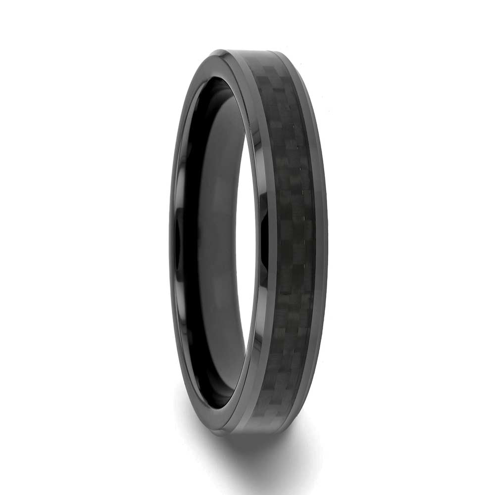 Black Ceramic Wedding Band with Black Carbon Fiber Inlay