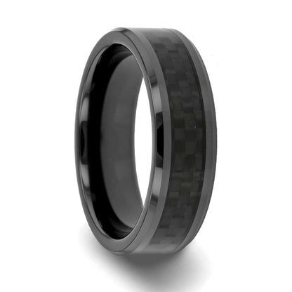 Black Ceramic Wedding Band with Black Carbon Fiber Inlay