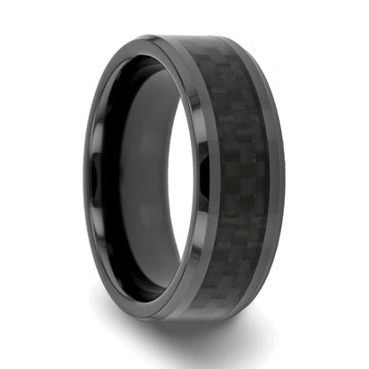 Black Ceramic Wedding Band with Black Carbon Fiber Inlay