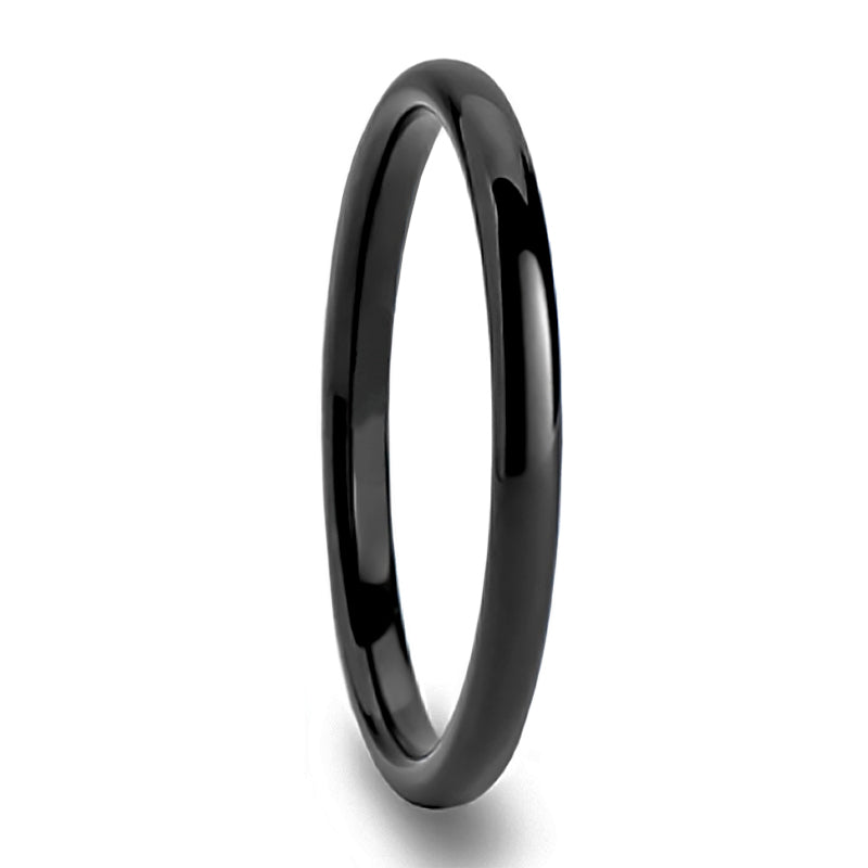 Black Ceramic Women's Domed Extra-Thin Stackable Wedding Band