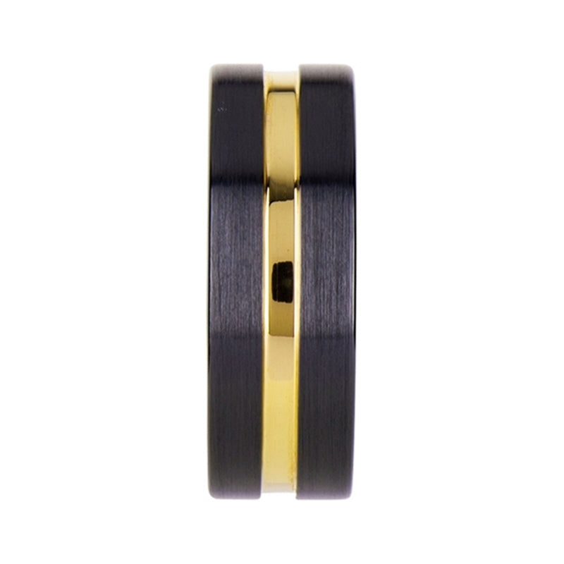 Black Ceramic Women's Wedding Band With Yellow Gold Groove