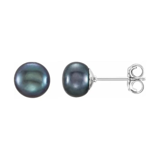 Black Freshwater Cultured Pearl Sterling Silver Stud Earrings