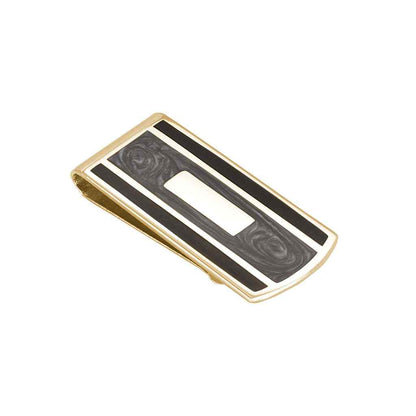 A black and grey epoxy money clip displayed on a neutral white background.