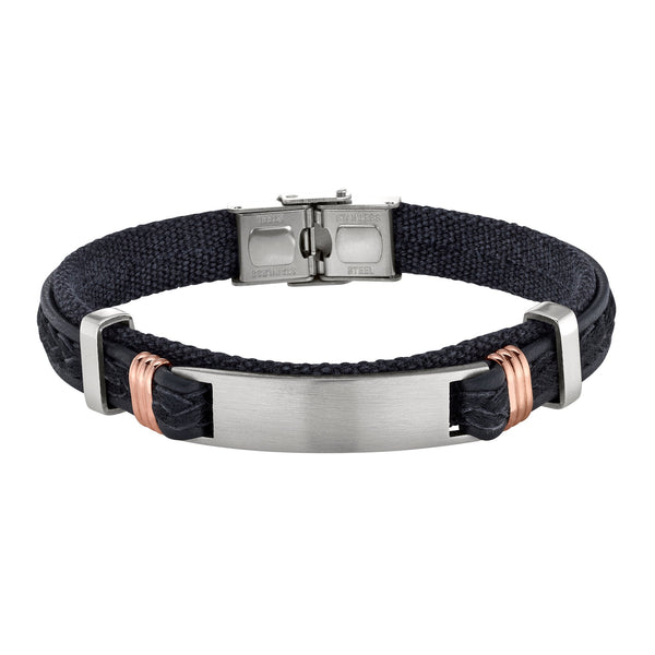 black-leather-fabric-bracelet-