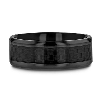 Black Titanium Men's Wedding Band with Black Carbon Fiber Inlay