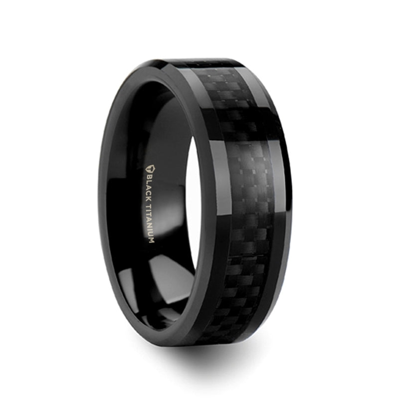 Black Titanium Men's Wedding Band with Black Carbon Fiber Inlay