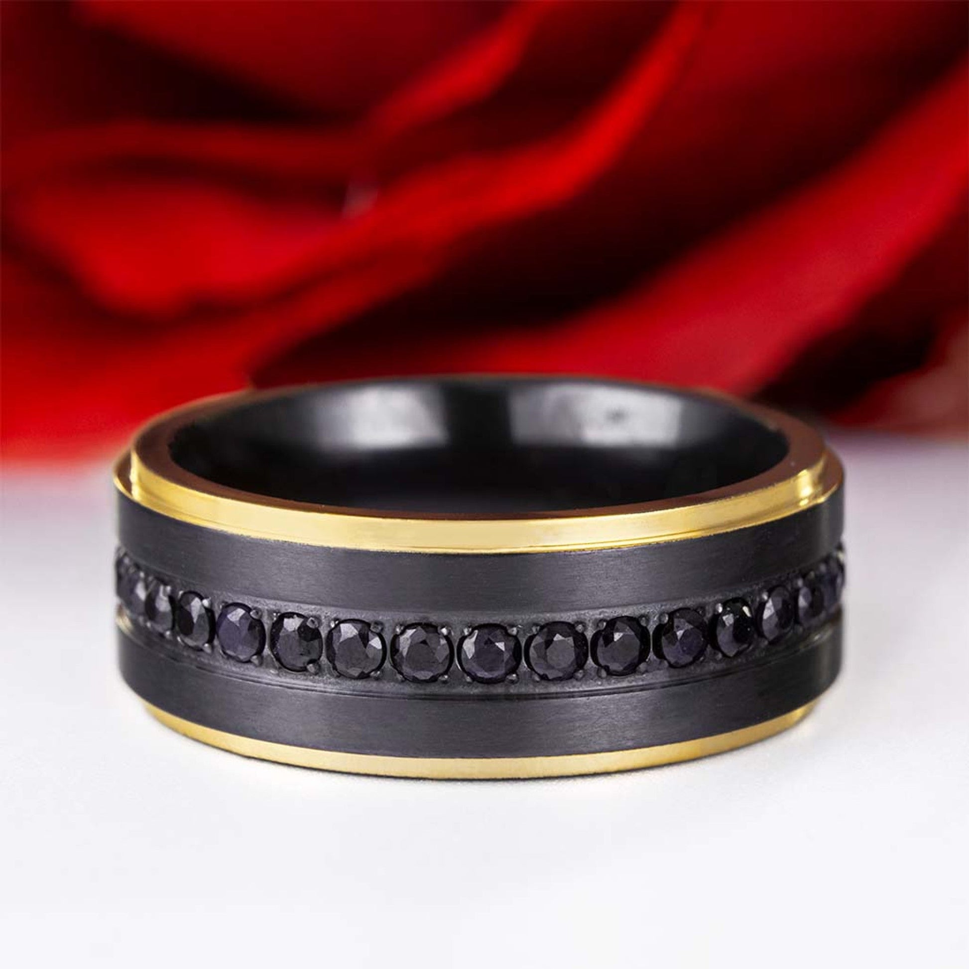 Gold Black Titanium Sapphire Men's Ring Vansweden Jewelers
