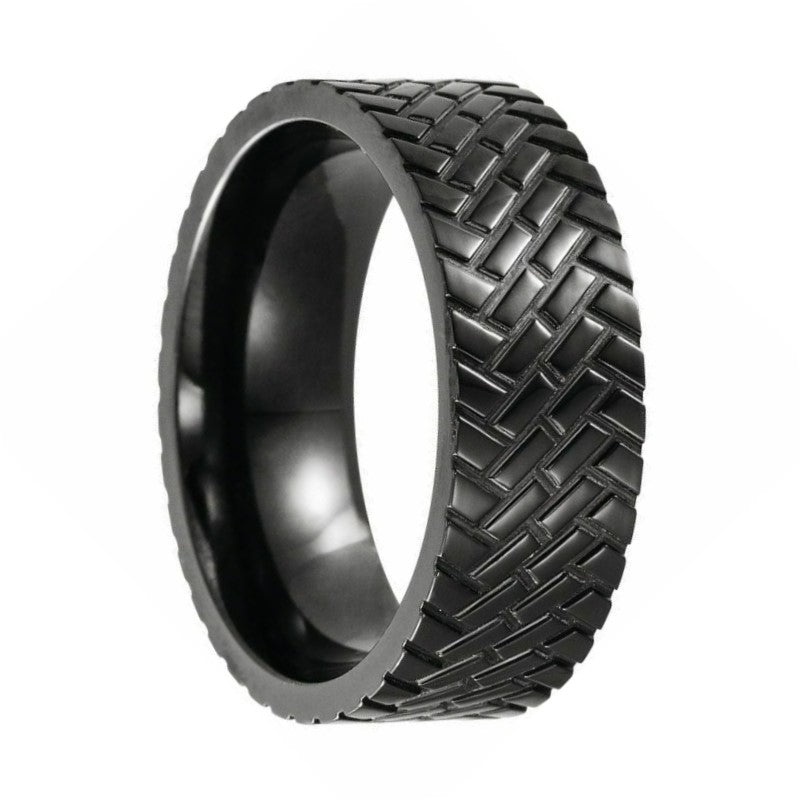 Black Titanium Tire Tread Men's Wedding Band