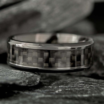 Black Titanium Wedding Band with Black Carbon Fiber Inlay