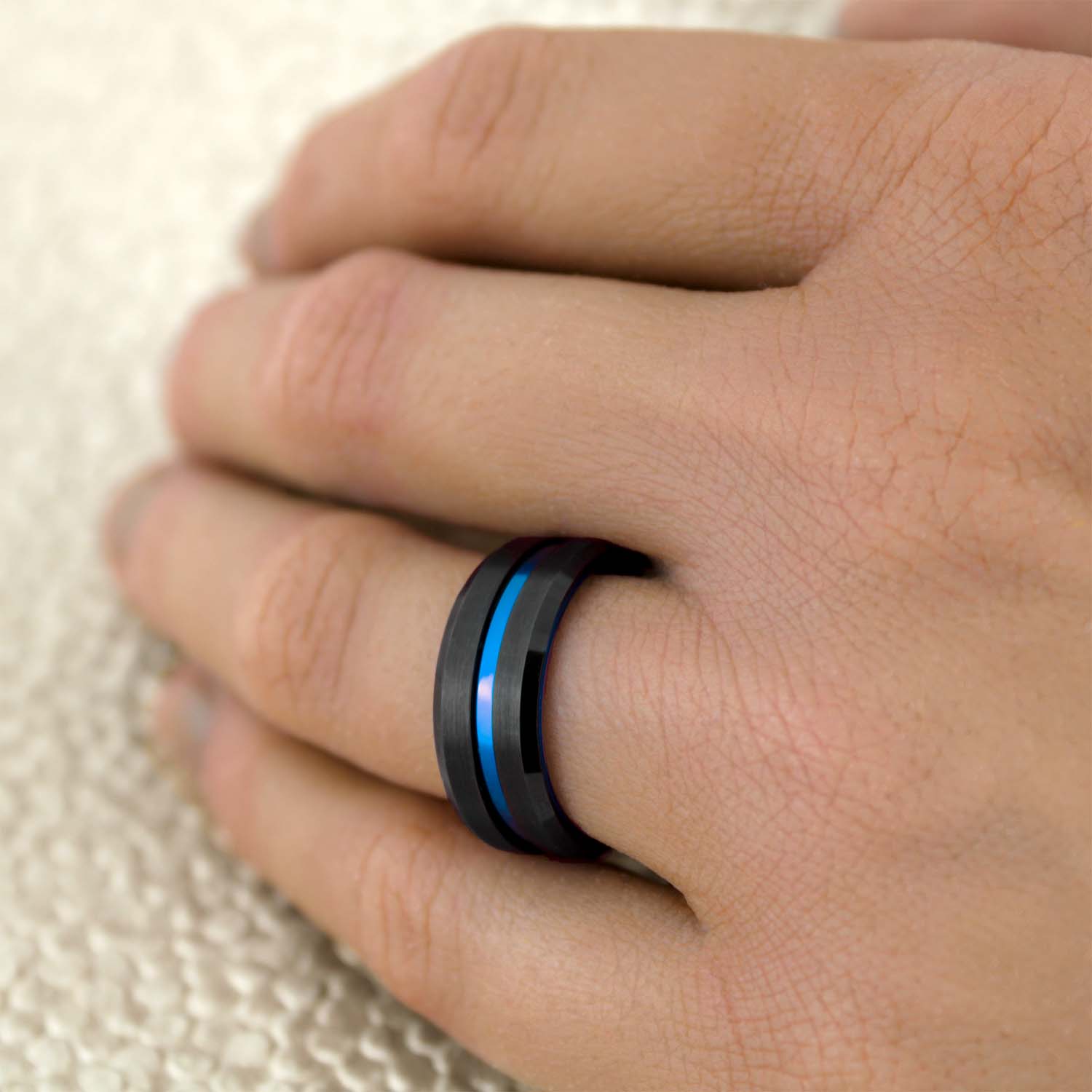 Black Tungsten Men's Ring with Blue Groove1