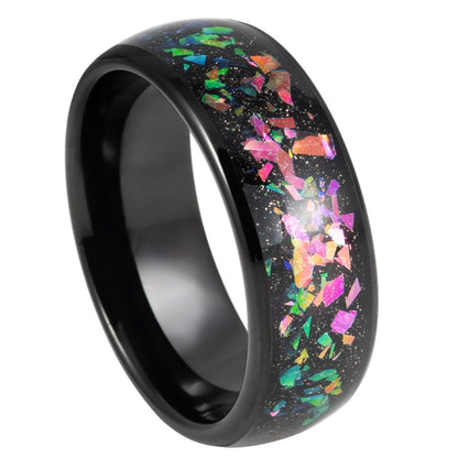 Black Tungsten Men's Wedding Band with Crushed Opal Inlay