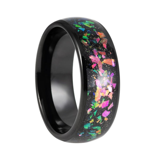 Black Tungsten Men's Wedding Band with Crushed Opal Inlay
