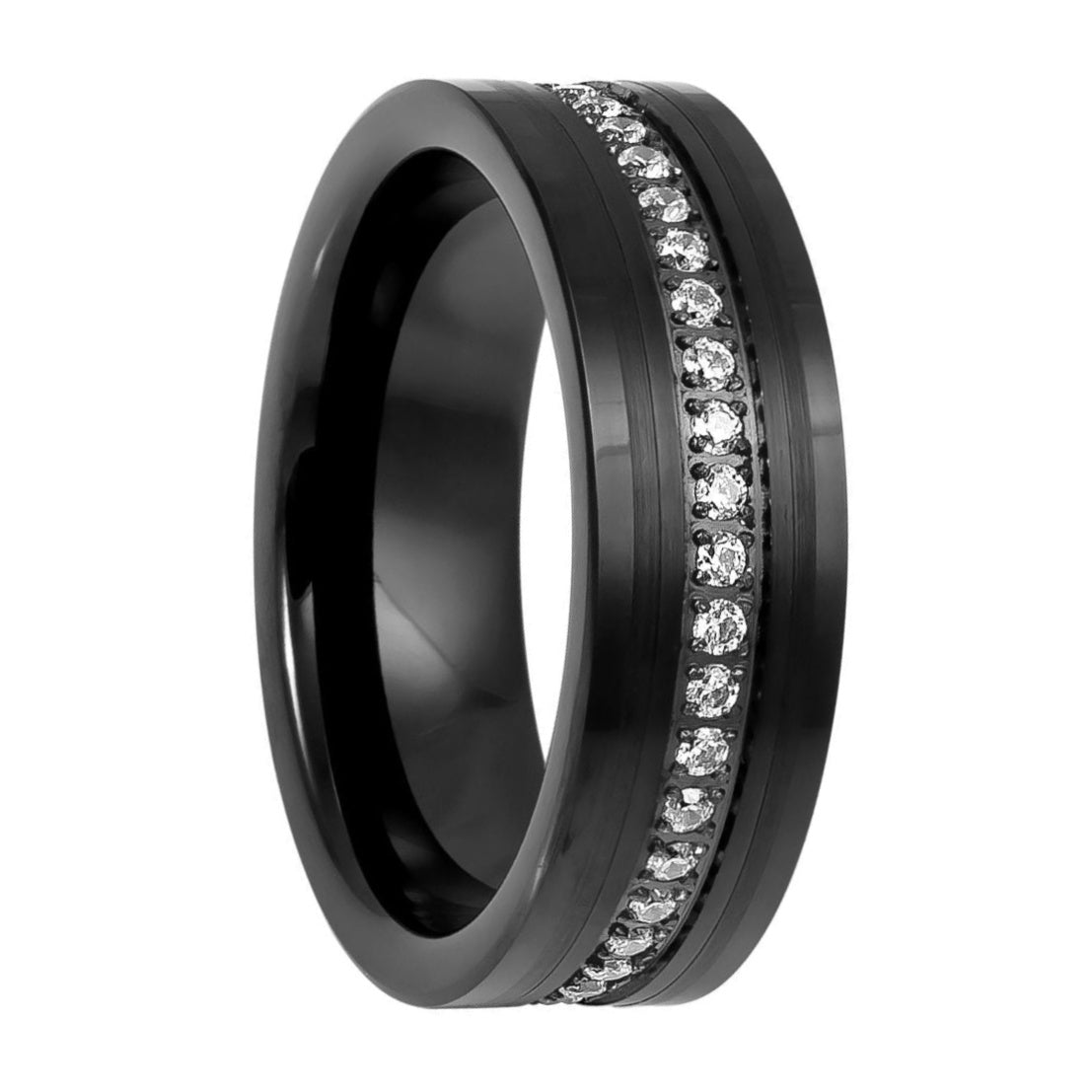 Black Tungsten Men's Wedding Band with Cubic Zirconia