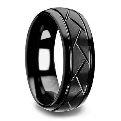 Black Tungsten Men's Wedding Band with Diagonal Grooves