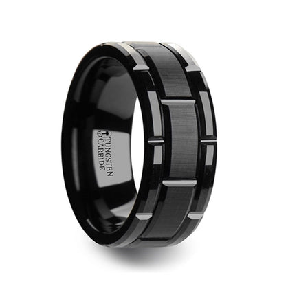 Black Tungsten Men's Wedding Band with Grooved Pattern