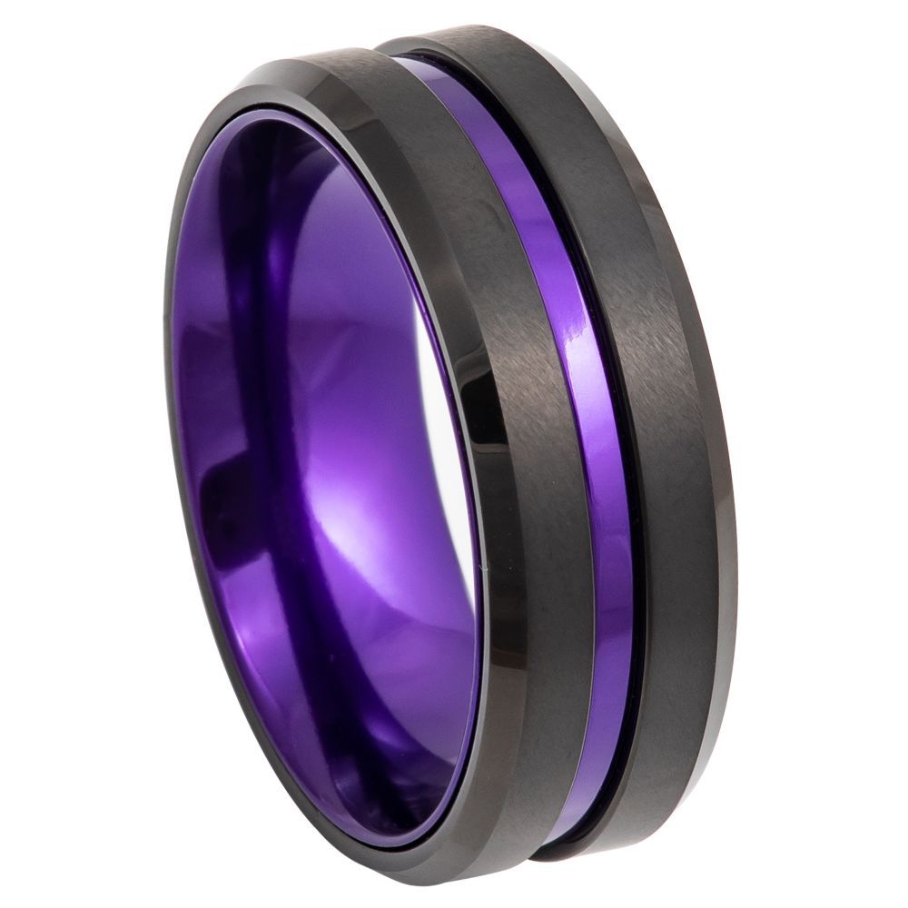Carbon Fiber Men's Ring with Purple Glow Marbled Design | Revolution Jewelry