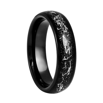 Black Tungsten Men's Wedding Band with Silver & Black Carbon Fiber Inlay