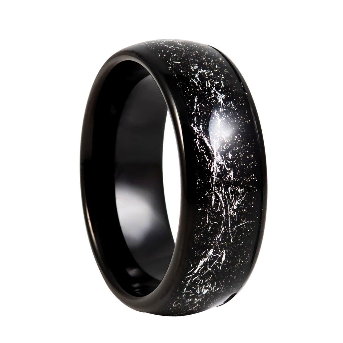 Black Tungsten Men's Wedding Band with Silver & Black Carbon Fiber Inlay