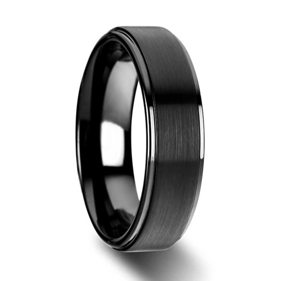 Black Tungsten Men's Wedding Band with Stepped Edges