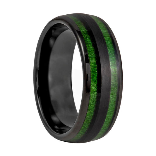 Black Tungsten Men's Wedding Band with Green Wood Inlay from Vansweden Jewelers