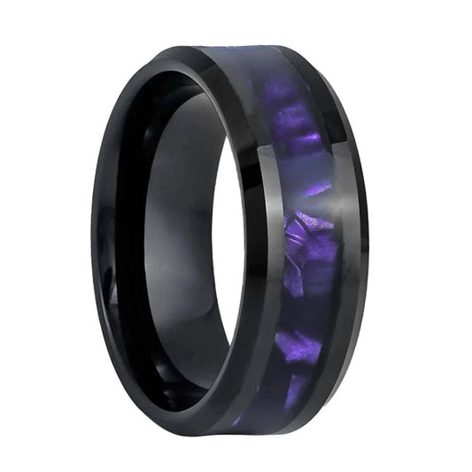 Black Tungsten Men's Wedding Band with Purple Inlay