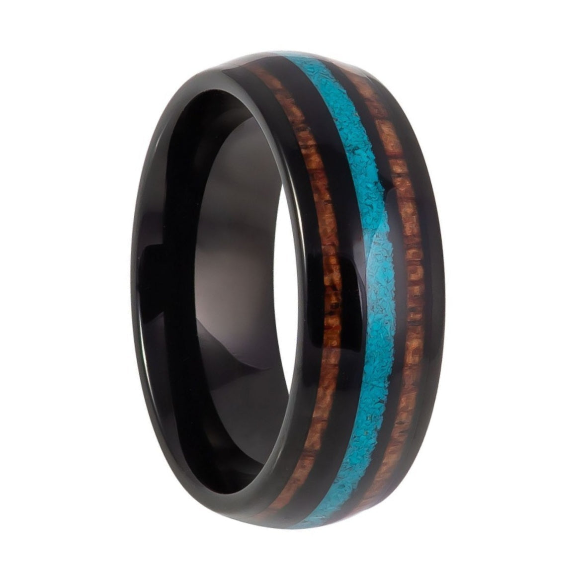 Black Tungsten Men's Wedding Band with Wood & Crushed Stone Inlay