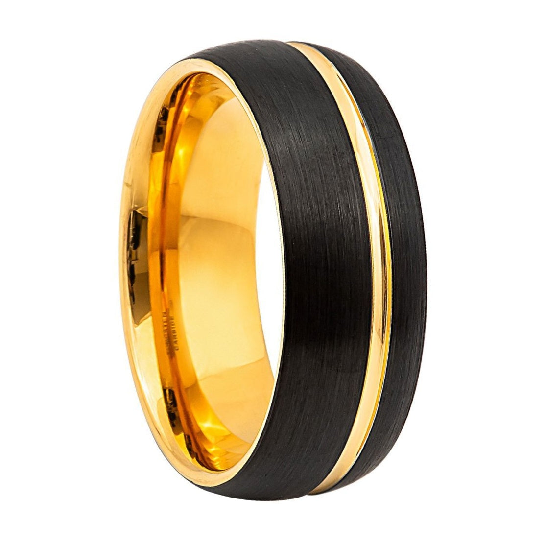 Black Tungsten Men's Wedding Band with Yellow Gold Groove