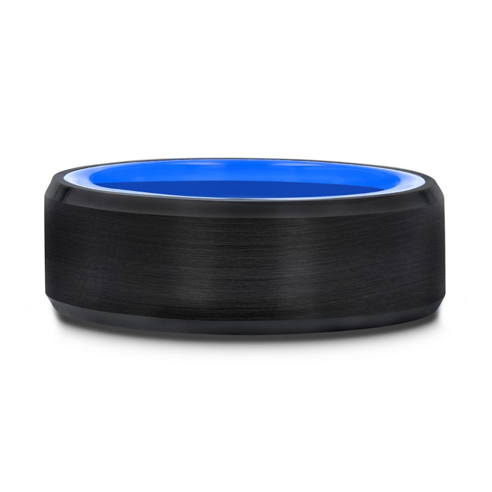 Black Tungsten Wedding Band with Contrasting Blue Interior