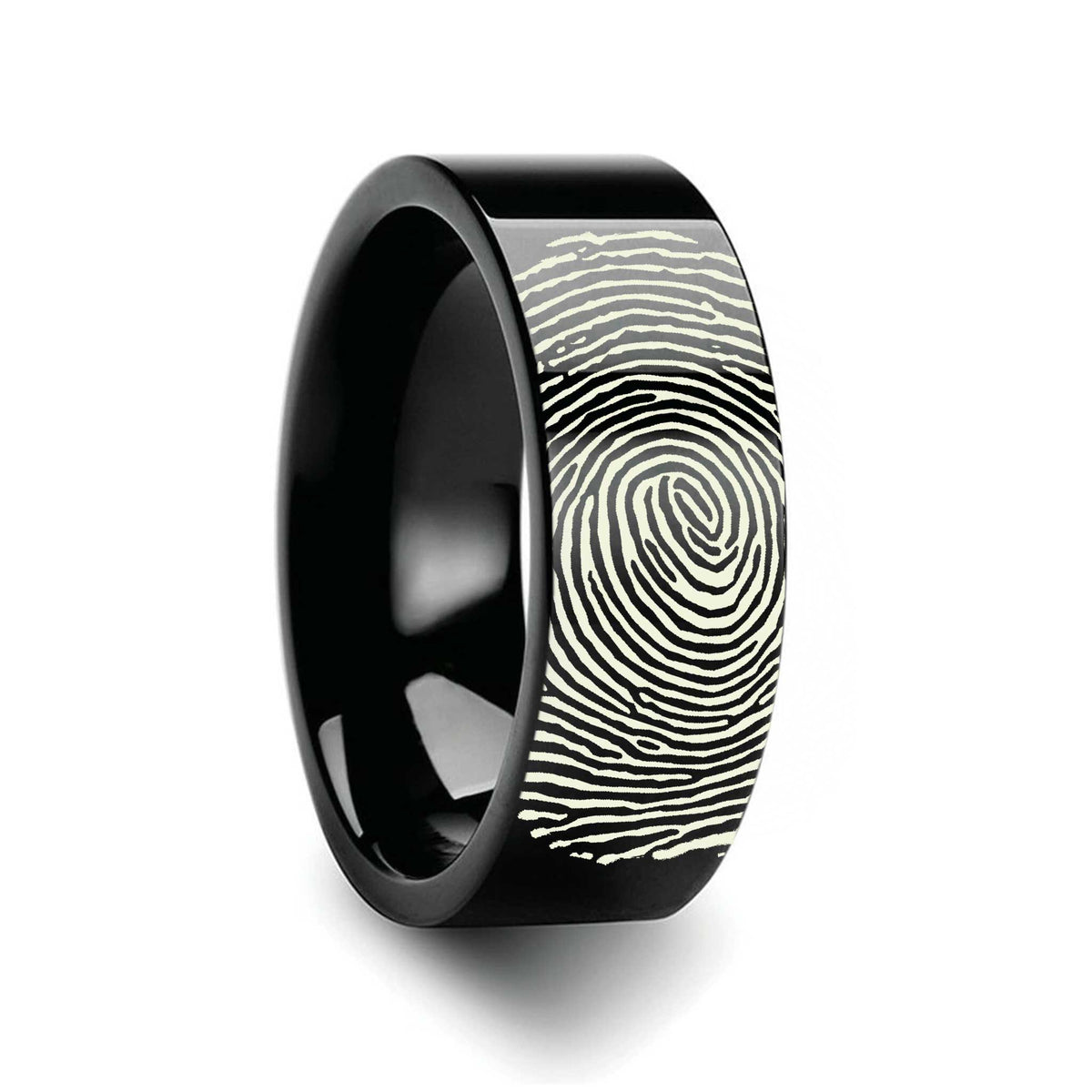 Black Tungsten Wedding Band with Custom Fingerprint Engraving