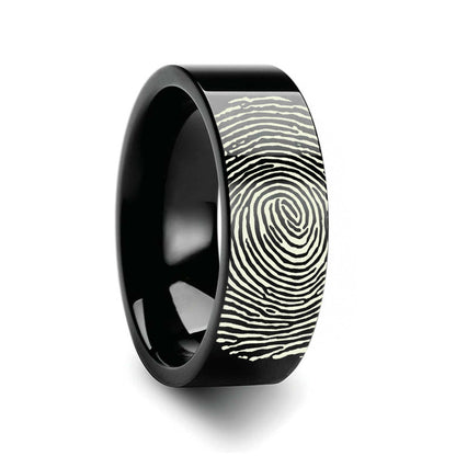 Black Tungsten Wedding Band with Custom Fingerprint Engraving