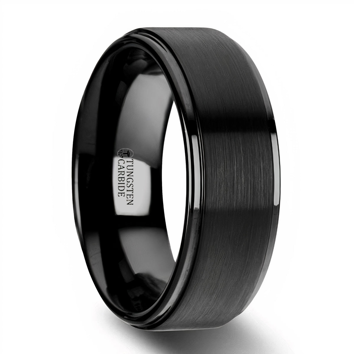 Black Tungsten Men's Wedding Band with Stepped Edges