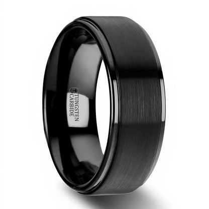 Black Tungsten Men's Wedding Band with Stepped Edges