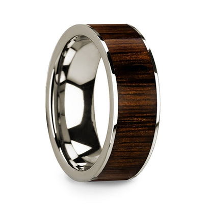 Black Walnut Wood Inlay 14k White Gold Men's Wedding Band