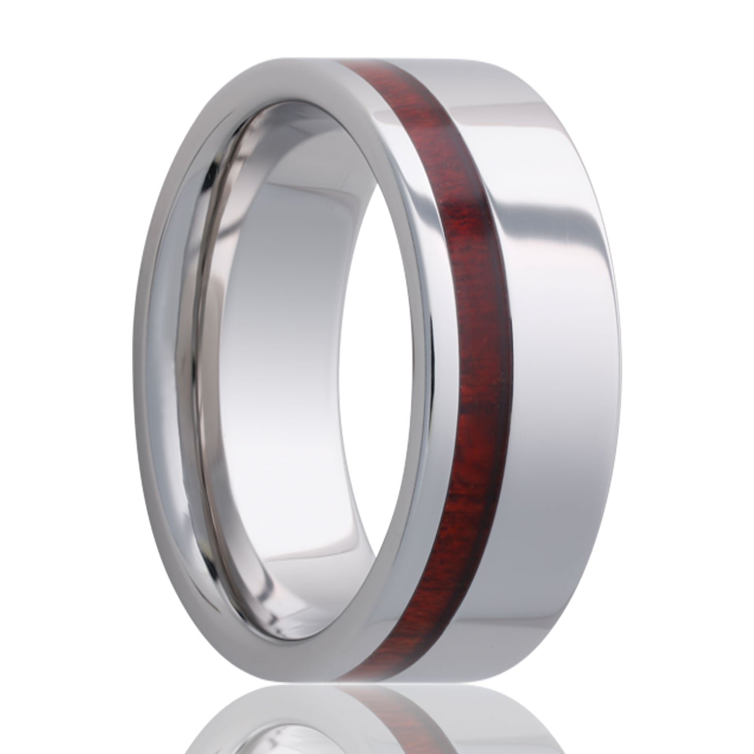 Blood Wood Inlaid Tungsten Wedding Band with Beveled Edges