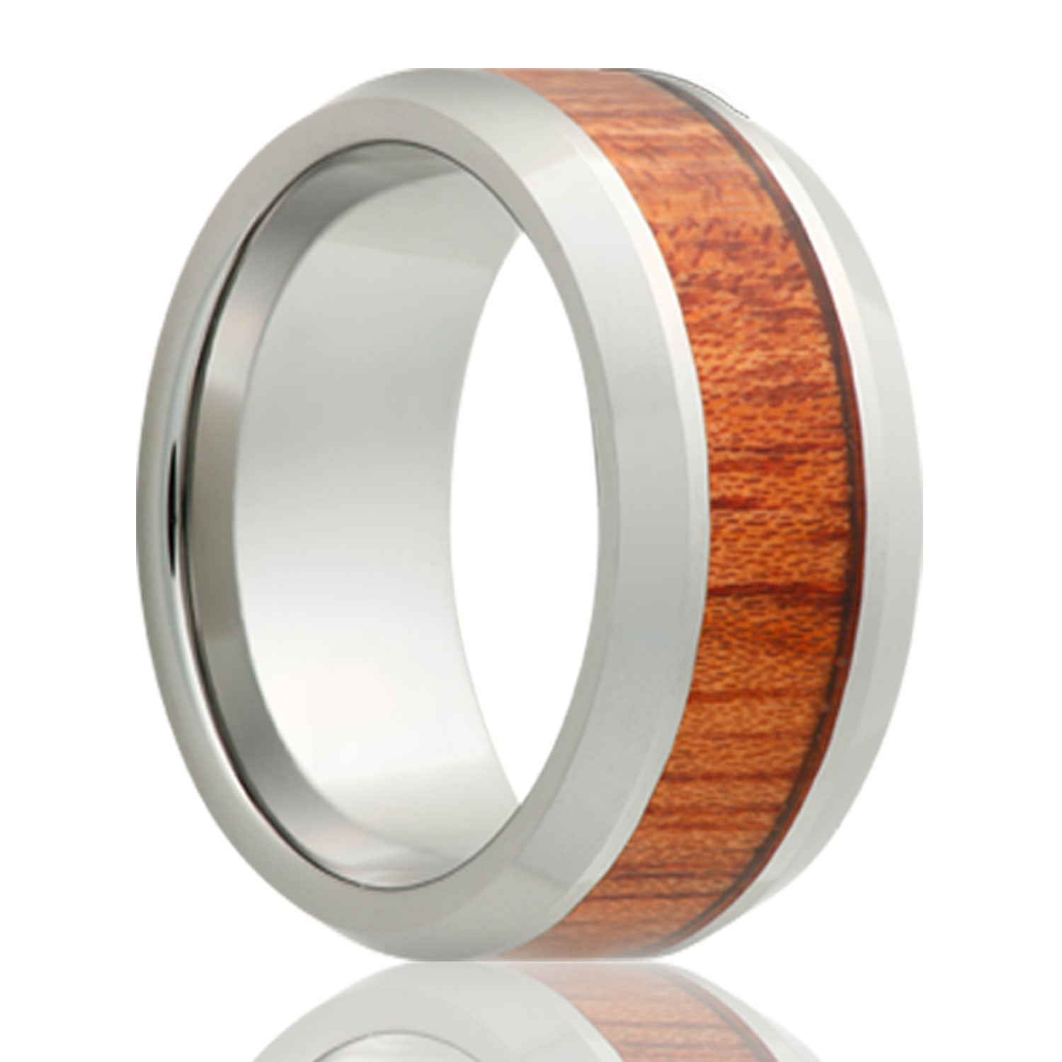 Blood Wood Inlay Tungsten Wedding Band with Beveled Edges