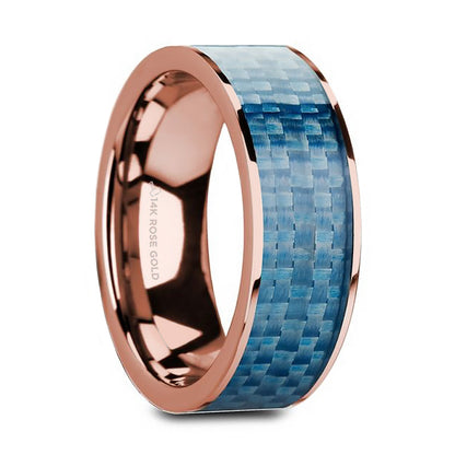 Blue Carbon Fiber Inlay 14k Rose Gold Men's Wedding Band