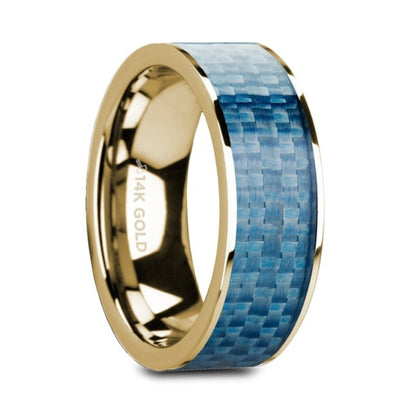 Blue Carbon Fiber Inlay 14k Yellow Gold Men's Wedding Band