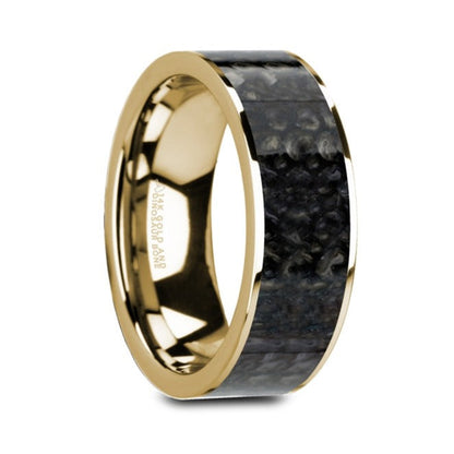 Blue Dinosaur Bone Inlay 14k Yellow Gold Men's Wedding Band