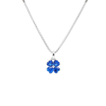 A blue flower gemstone simulated diamond necklace displayed on a neutral white background.