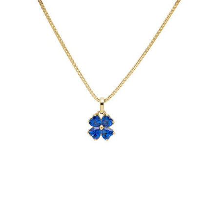 A blue flower gemstone simulated diamond necklace displayed on a neutral white background.