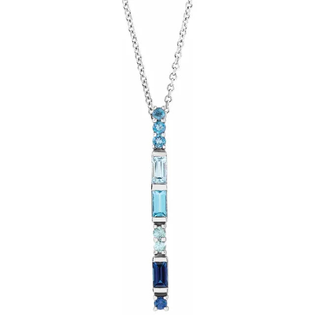 Blue Gemstone Ombre Sterling Silver Necklace