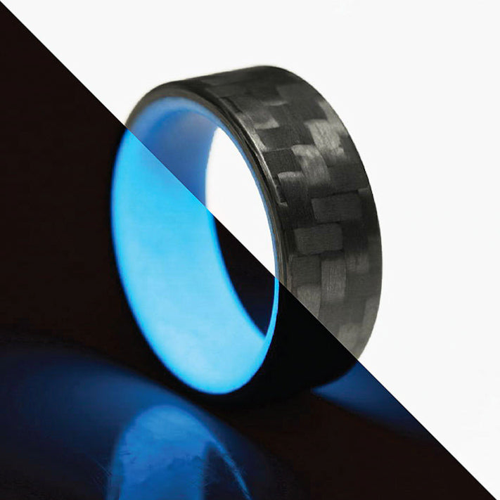 Blue Glow in the Dark Interior Carbon Fiber Men's Wedding Band