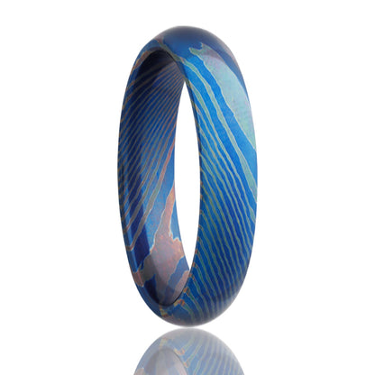 Blue Mokume Gane Style Titanium Wedding Band